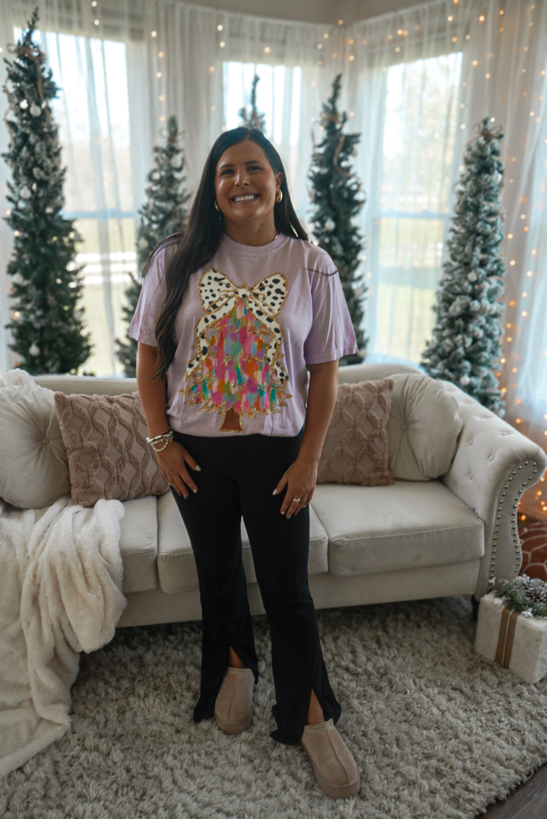 Colorful Coquette Bow Christmas Tree Tee - Orchid