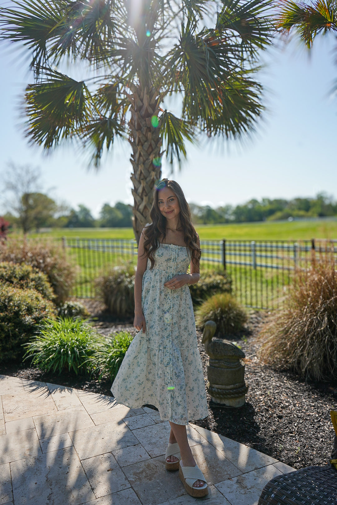 Front Porch Petals Midi Dress - White/Blue Floral