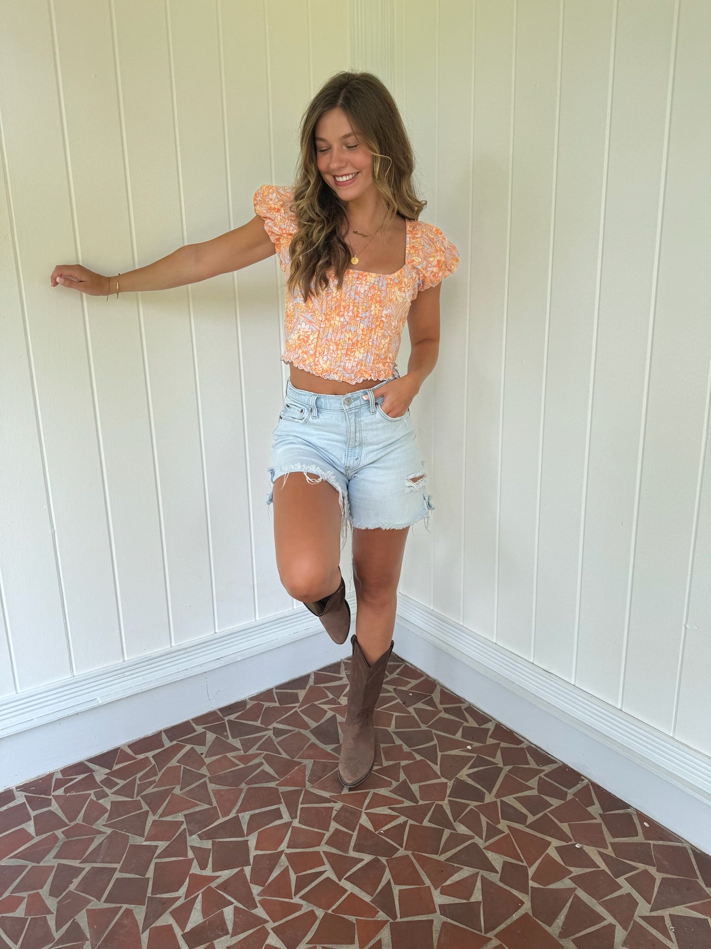 Leah Top - Blue/Orange