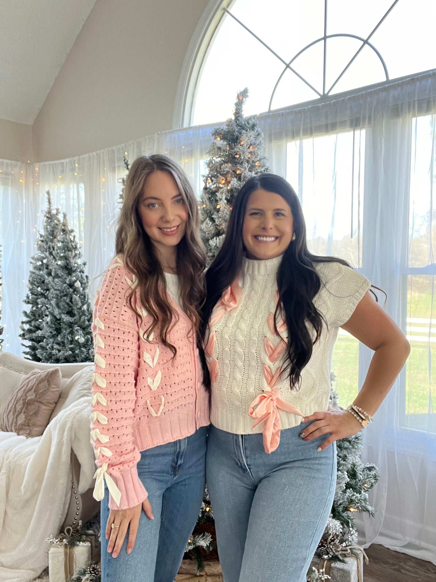 Satin Bow Cable Knit Sweater Vest - Off White/Pink 🩷1 med & 1 large