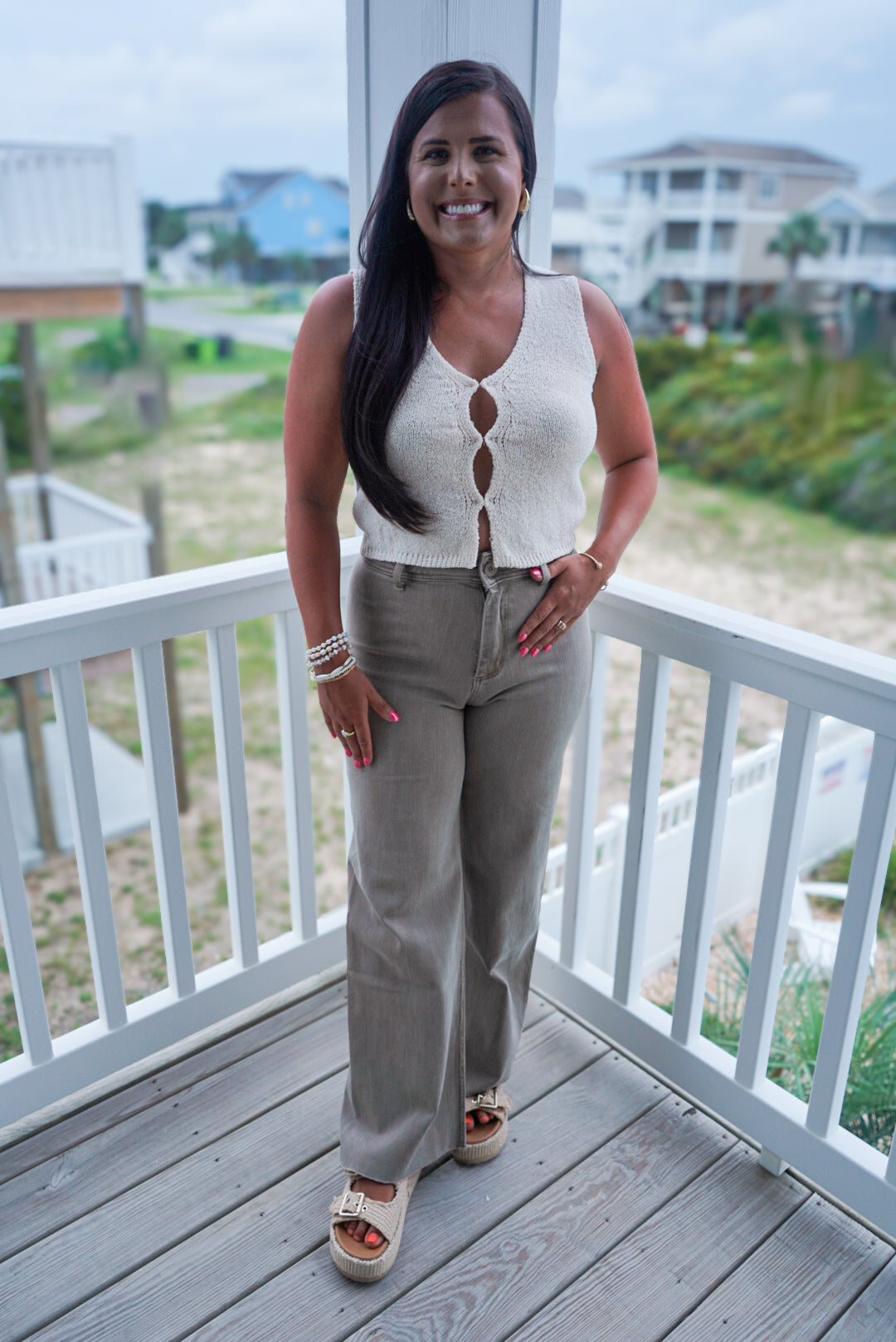 Lacie Straight Wide Leg Denim Pants - Stone π 1 small