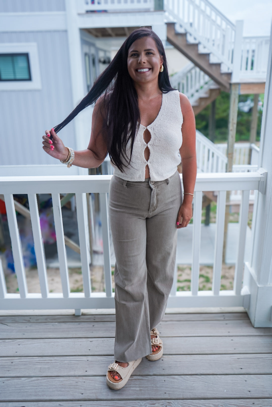 Lacie Straight Wide Leg Denim Pants - Stone π 1 small