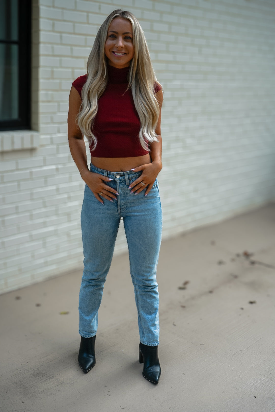 Burgundy High Neck Sweater Top
