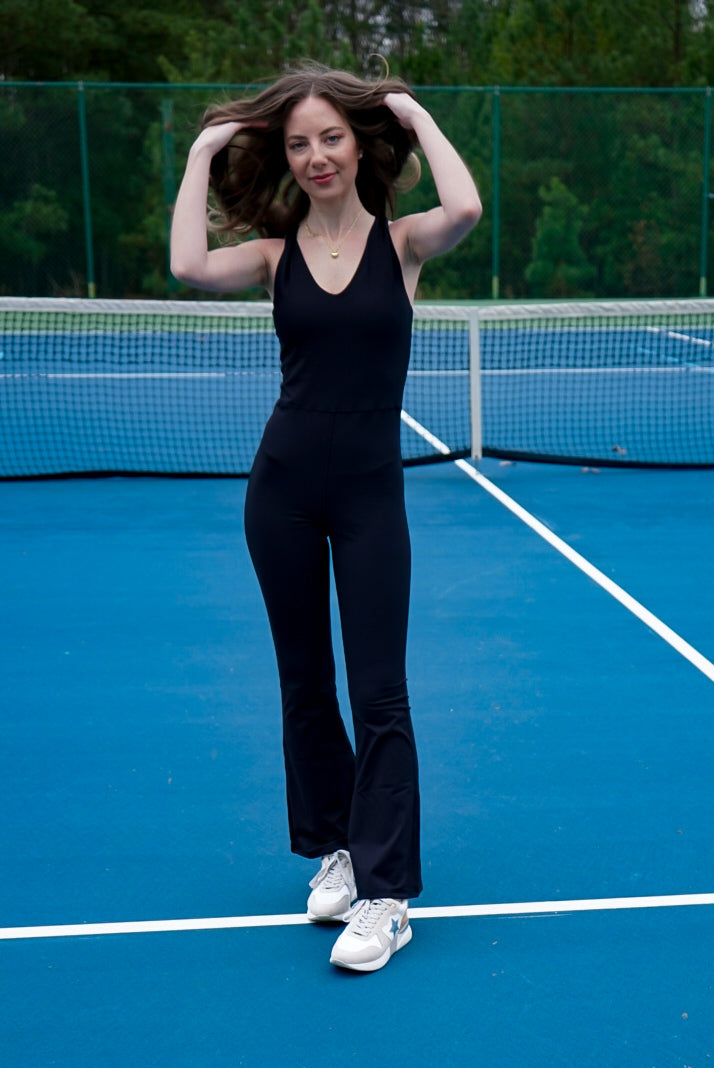 Black Cross Knot Back Active Jumpsuit