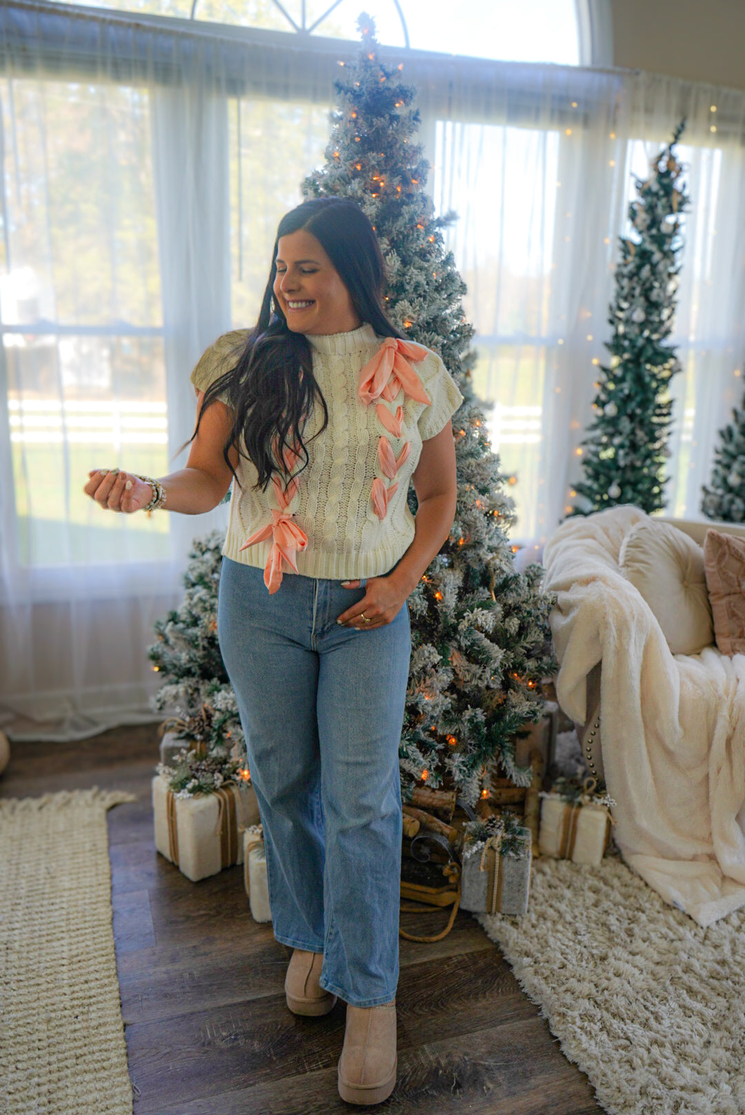 Satin Bow Cable Knit Sweater Vest - Off White/Pink 🩷1 med & 1 large