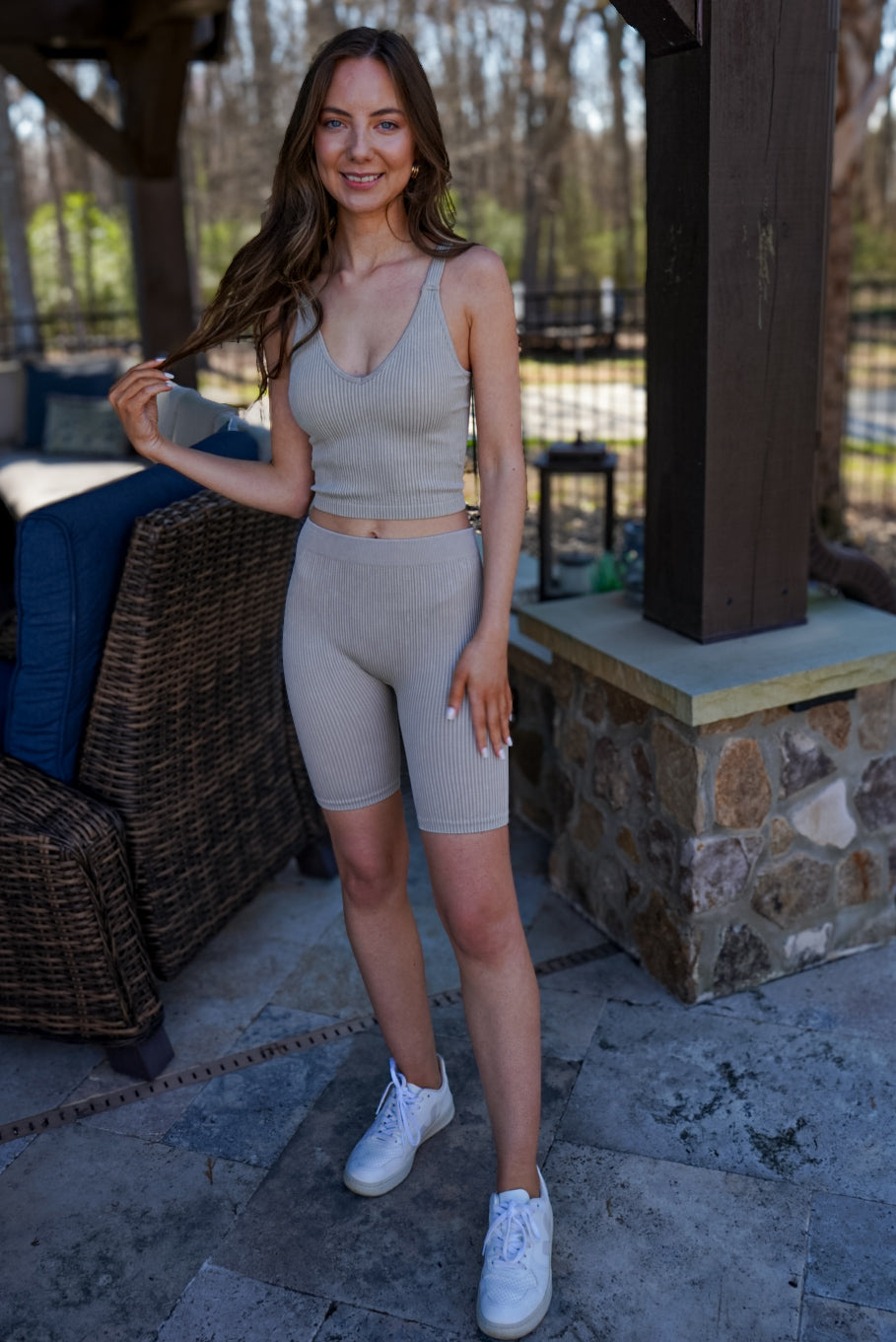 Champagne Ribbed Biker Shorts