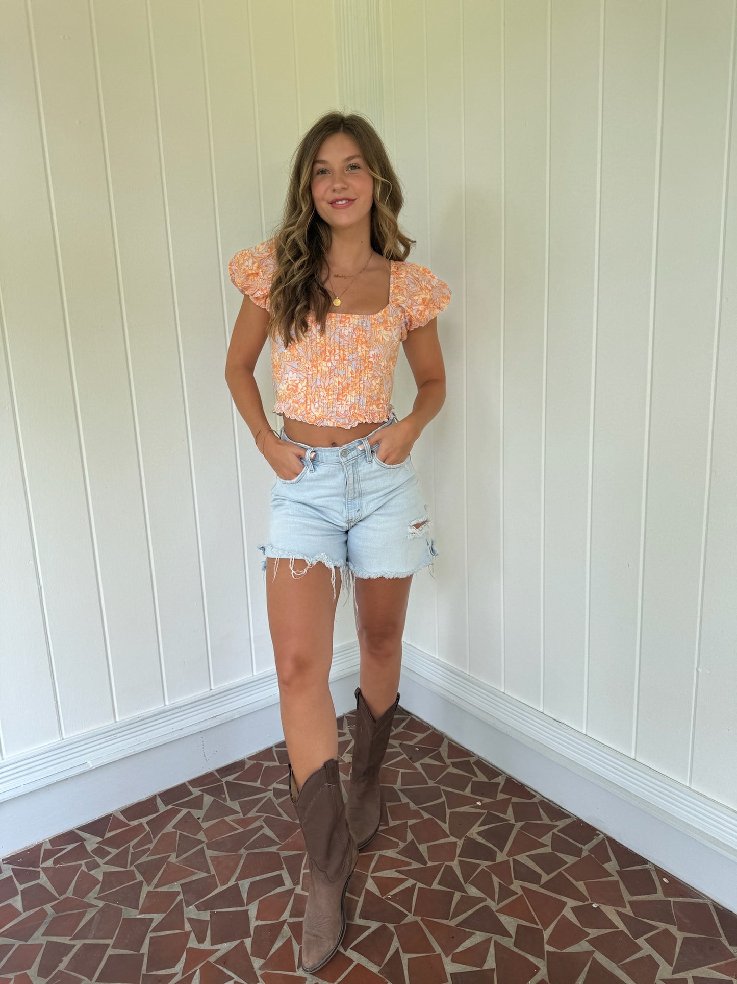 Leah Top - Blue/Orange