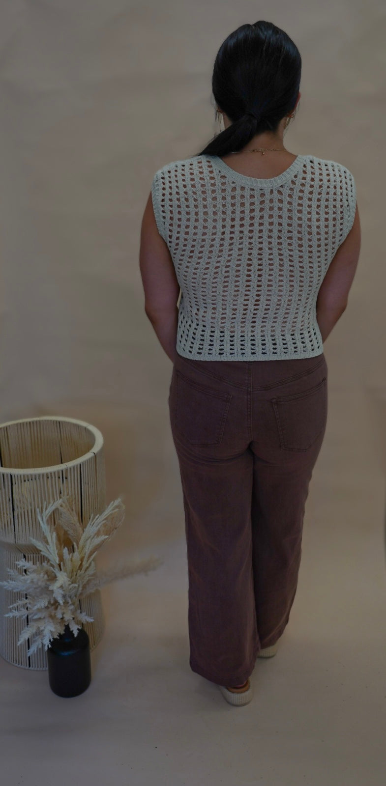 Sandy Crochet Knit Beige Top