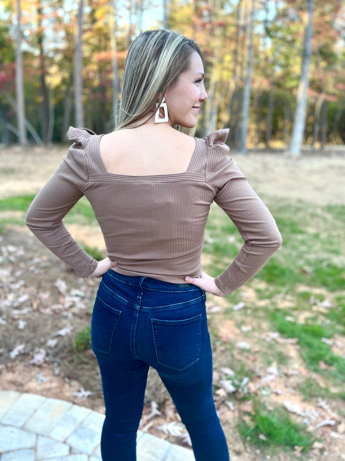 Sweet Like Honey Mocha Puff Sleeve Rib Topš¤ 1 small