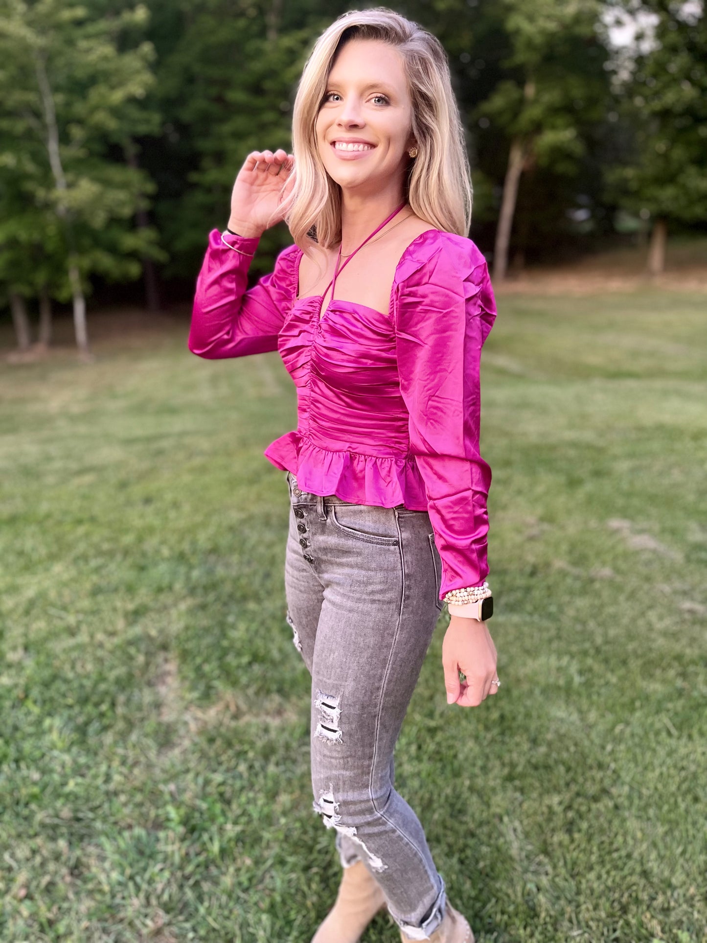 She Stands Out Fuchsia Cropped Top