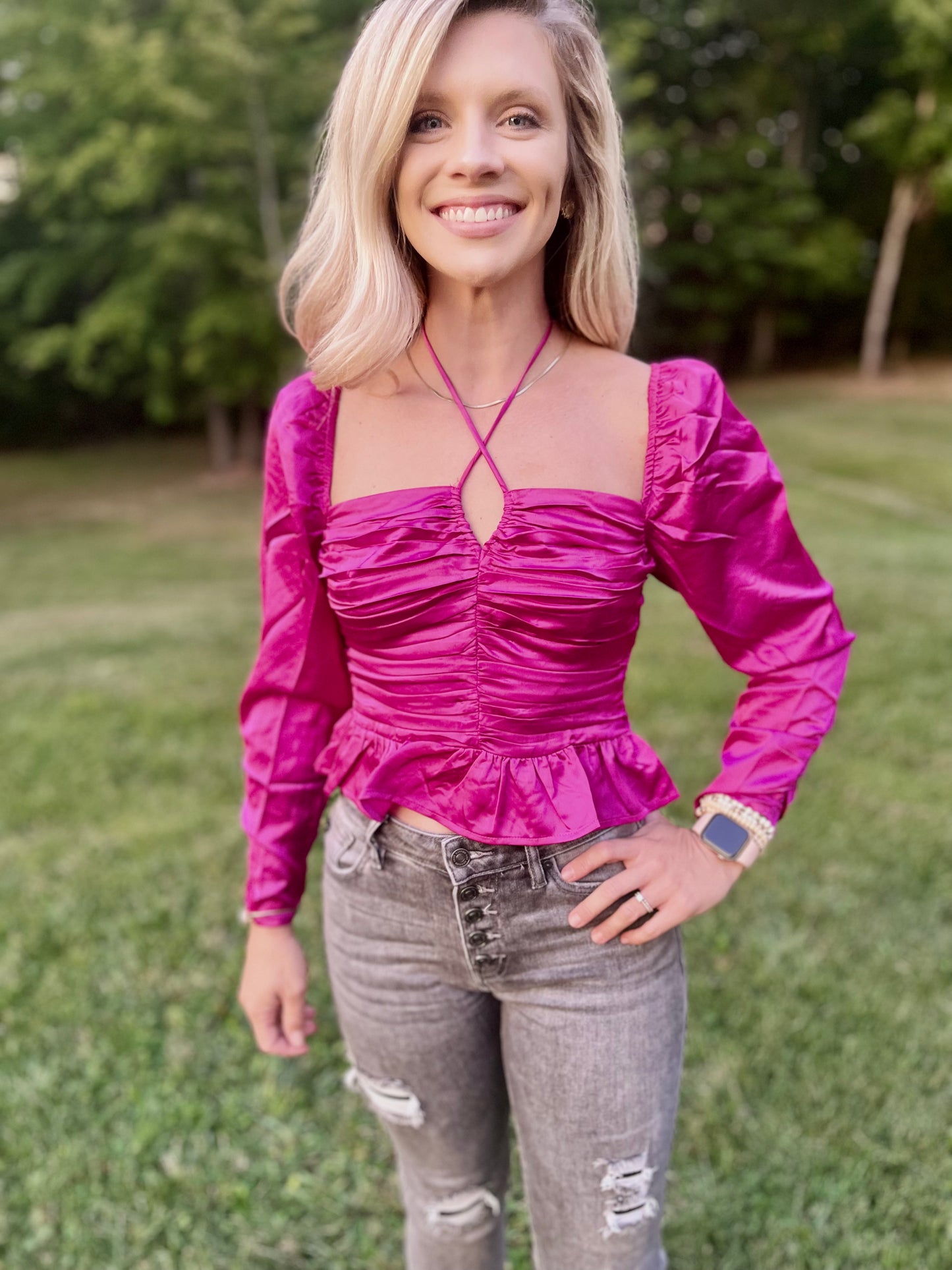 She Stands Out Fuchsia Cropped Top