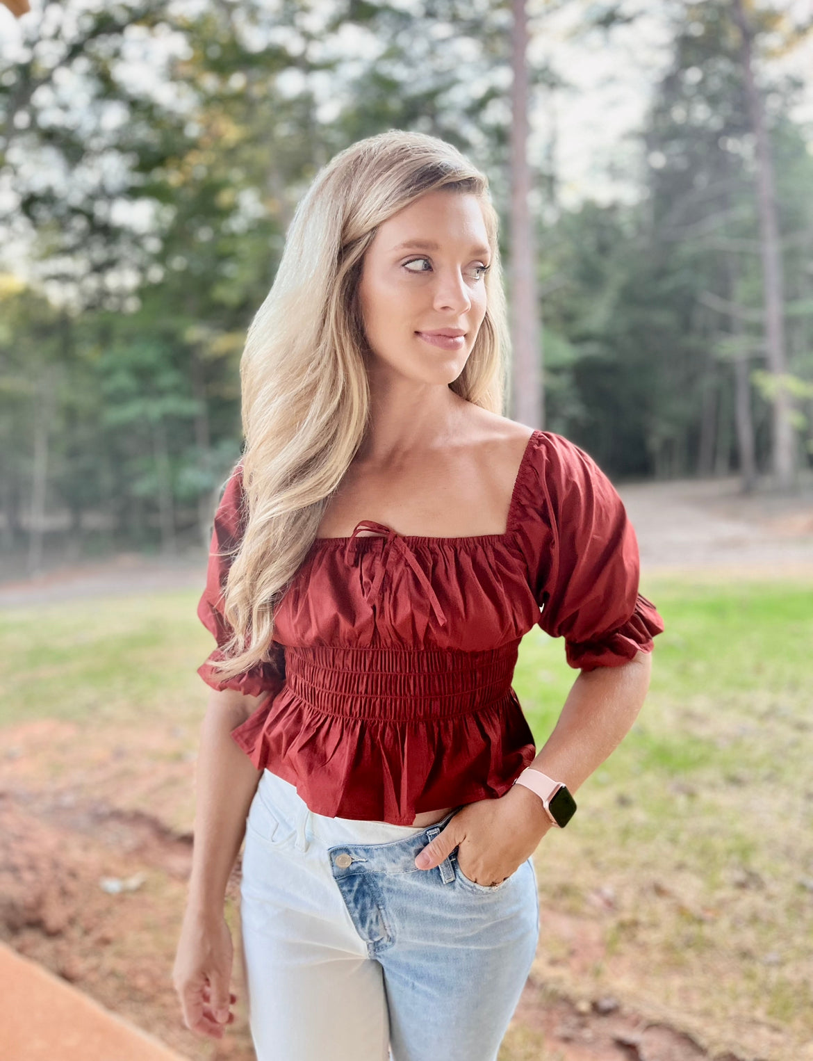 Instantly Lovable Red Puff Sleeve Top