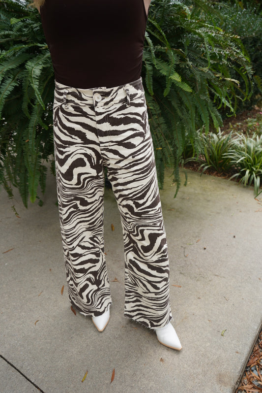 Lacie Straight Wide Leg Denim Pants- Zebra