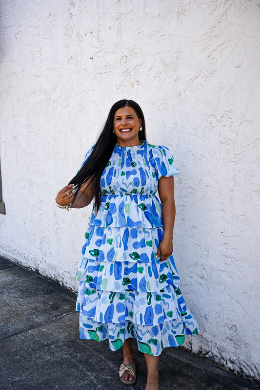 Blue Abstract Print Dress