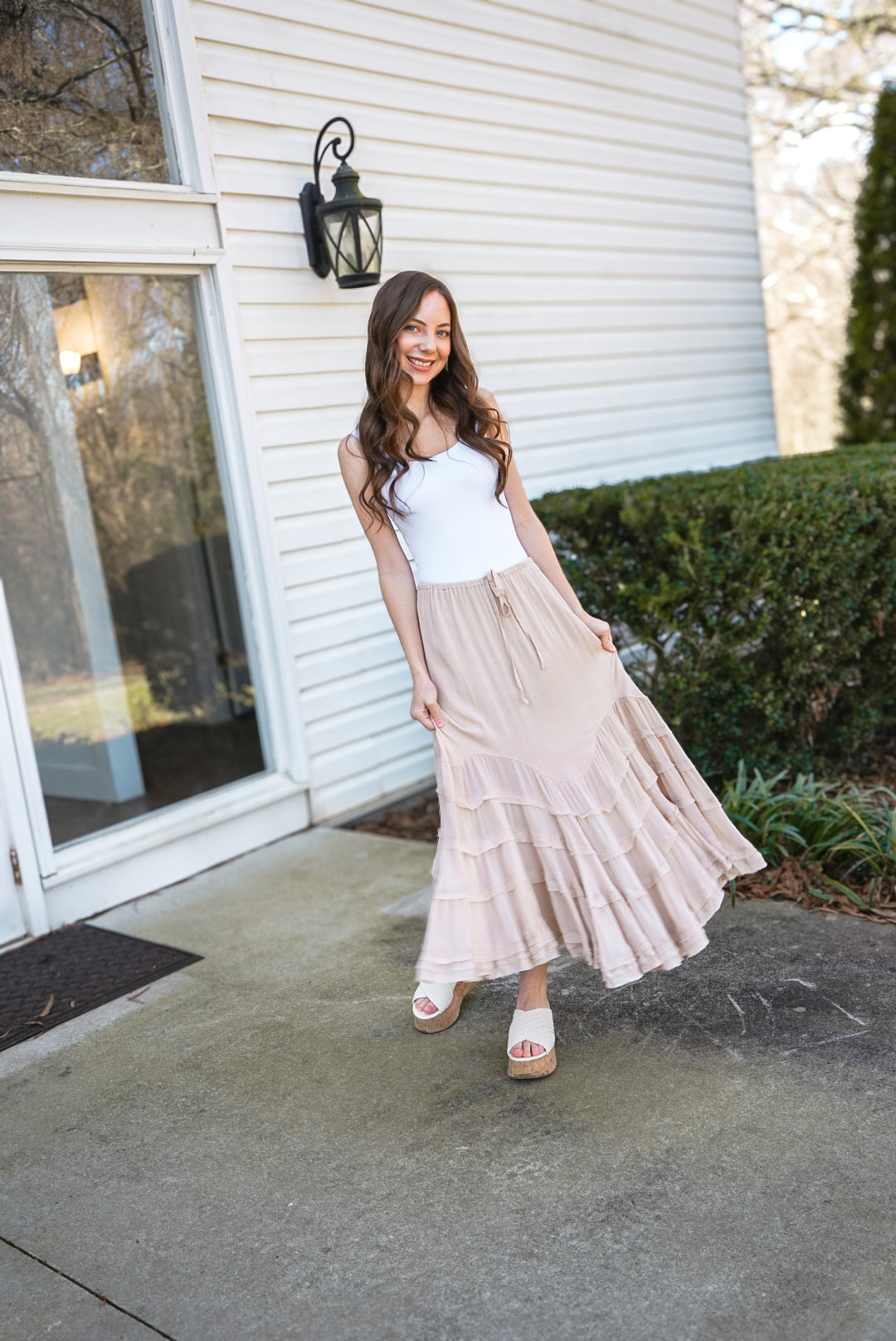 Coast Line Tiered Skirt Natural