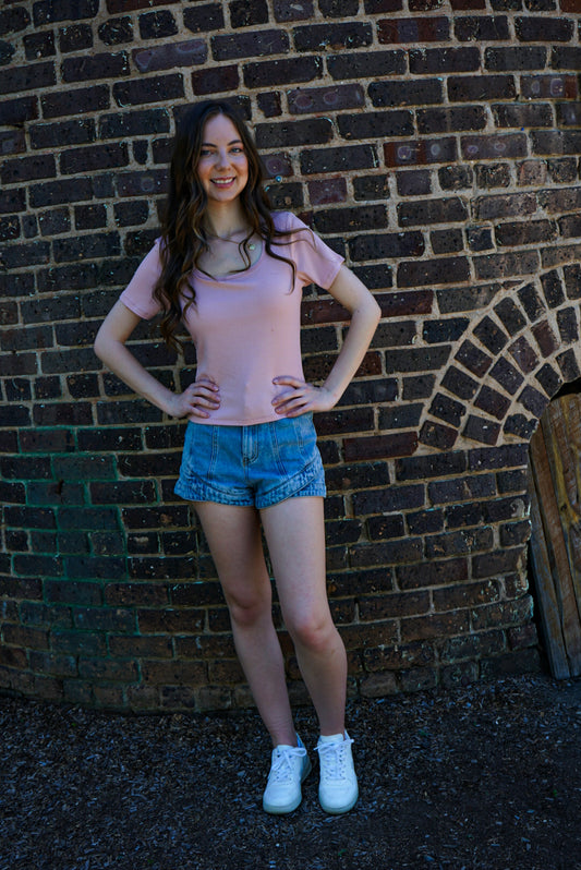 Rose Ribbed Padded Top