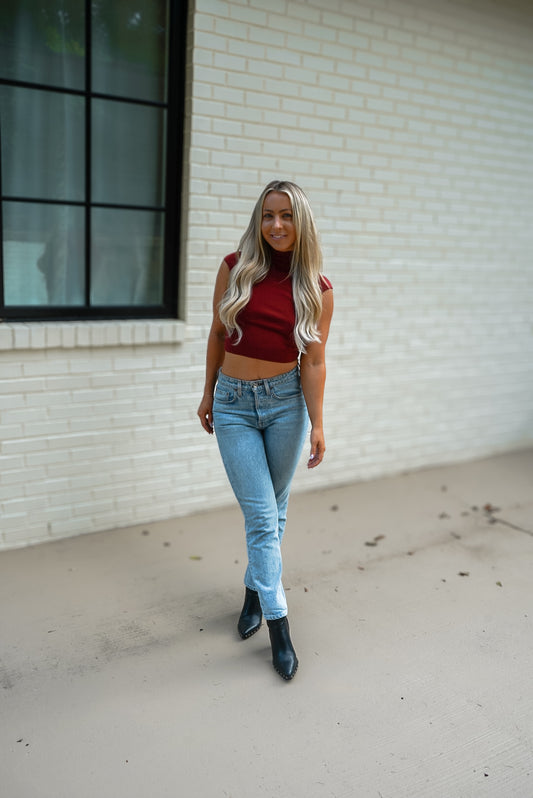 Burgundy High Neck Sweater Top