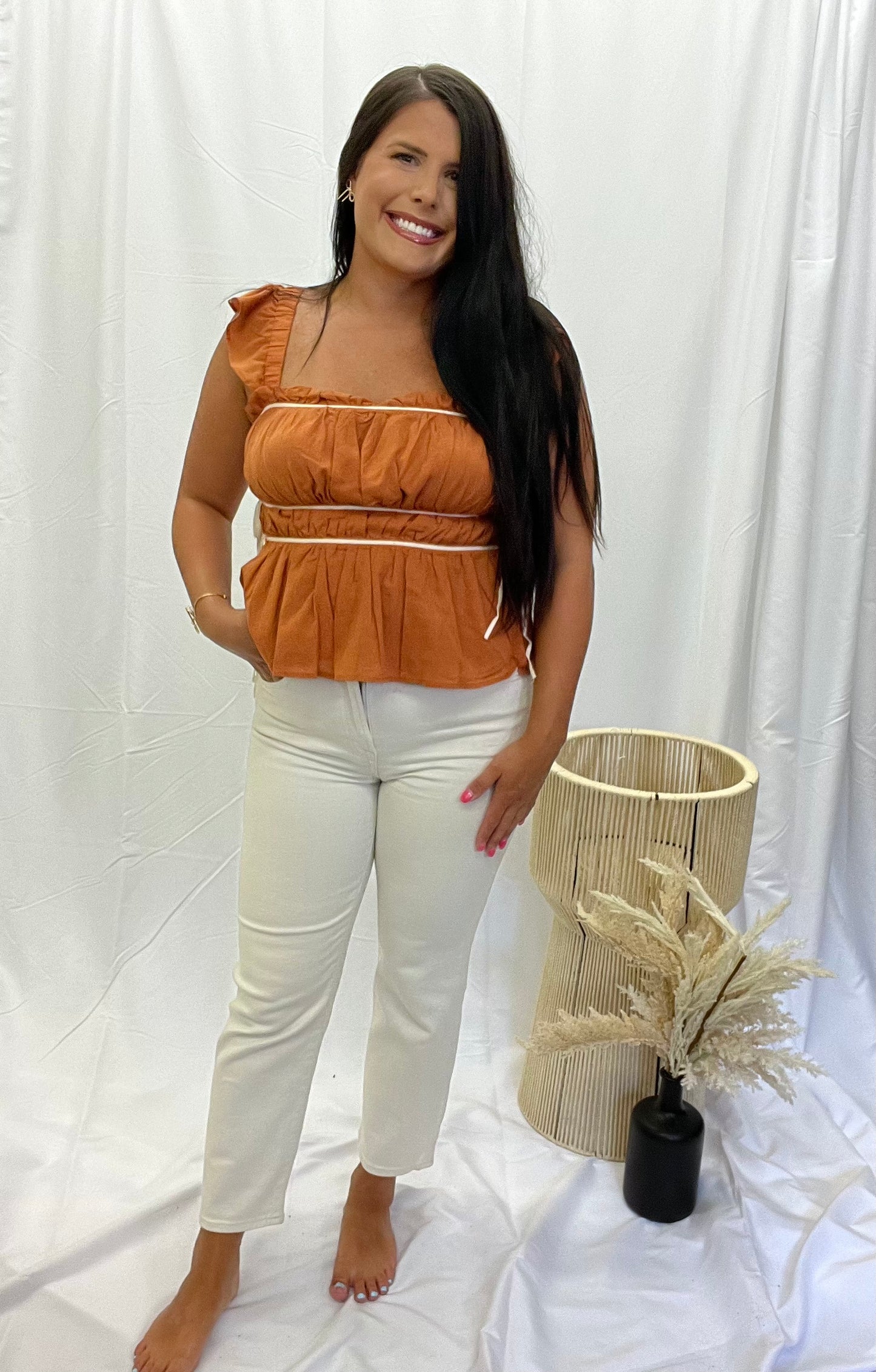 Fall Air Ruffled Straps Top - Burnt Orange 🧡 1 large