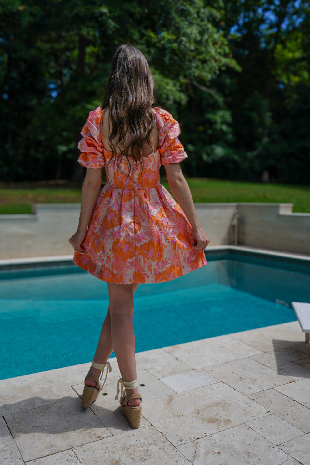 Pink/Orange Floral Puff Sleeve Dress 🩷 1 small