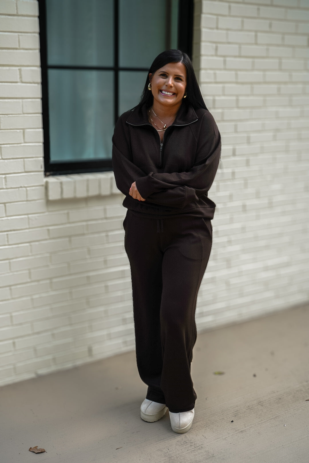 Brown Half Zip Collar Sweatshirt