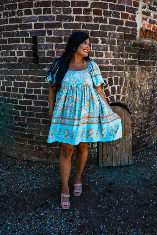 Rustic Blue Floral Harmony Dress