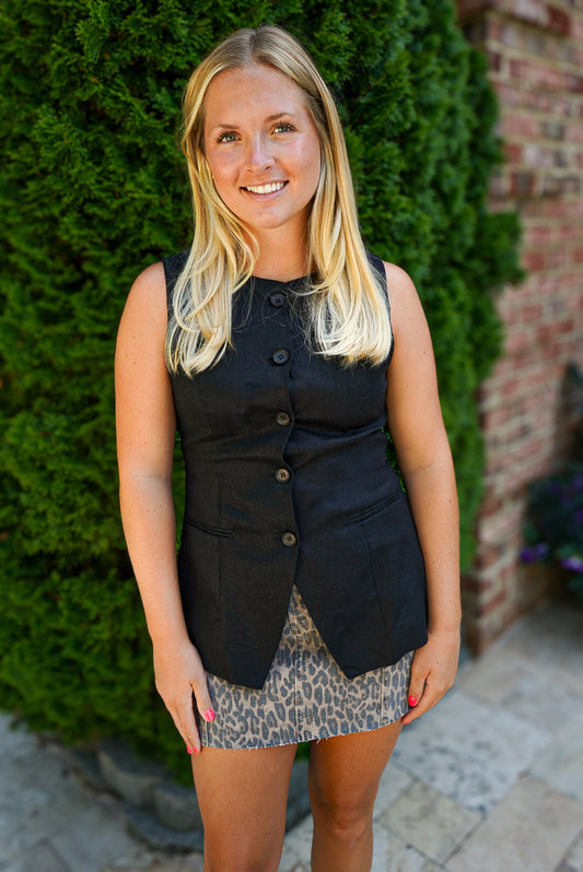 The Ivy Linen Vest - Black