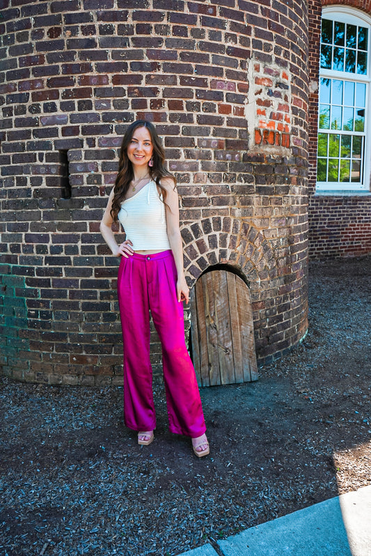 Fuchsia Satin Trousers