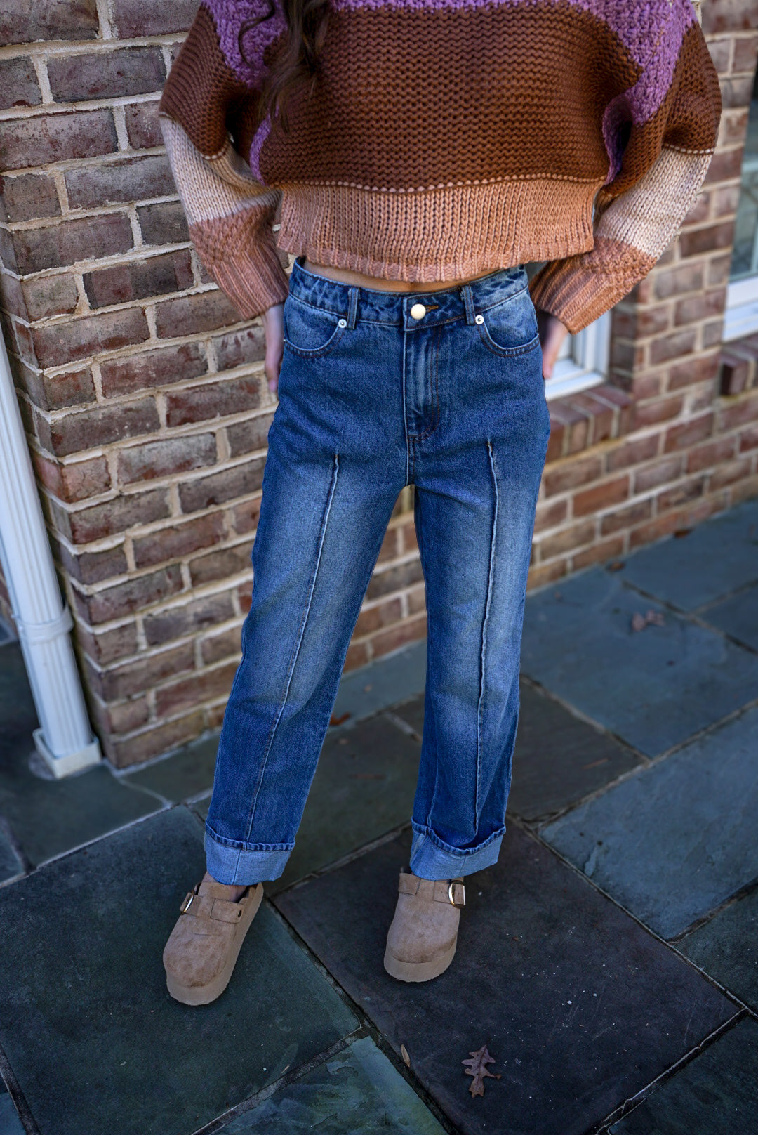 Straight Leg Folded Denim Jeans