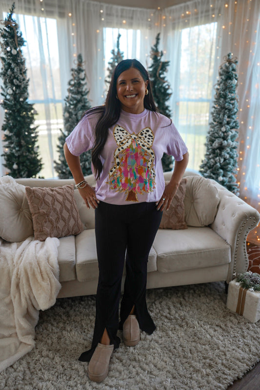 Colorful Coquette Bow Christmas Tree Tee - Orchid