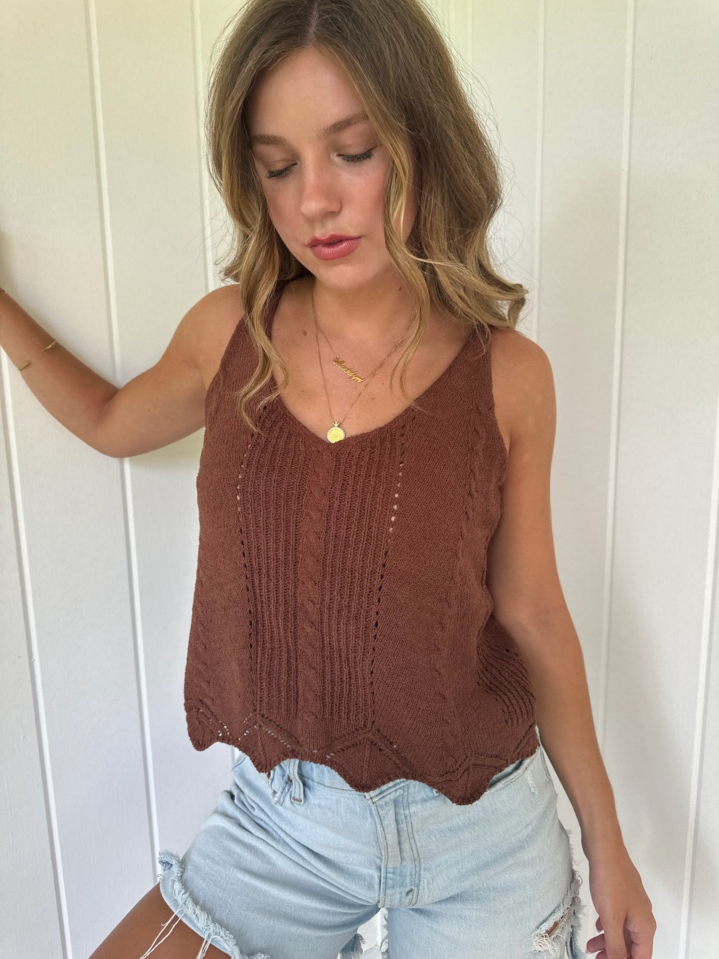 Stella Sweater Tank - Brown