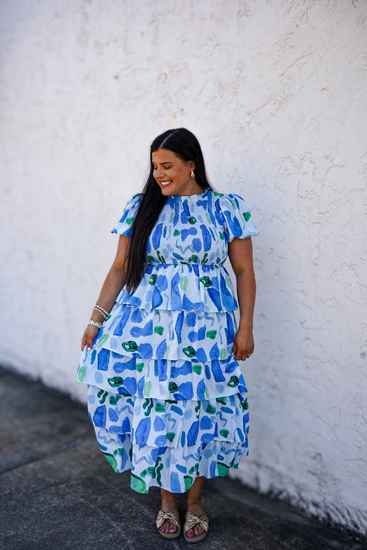 Blue Abstract Print Dress