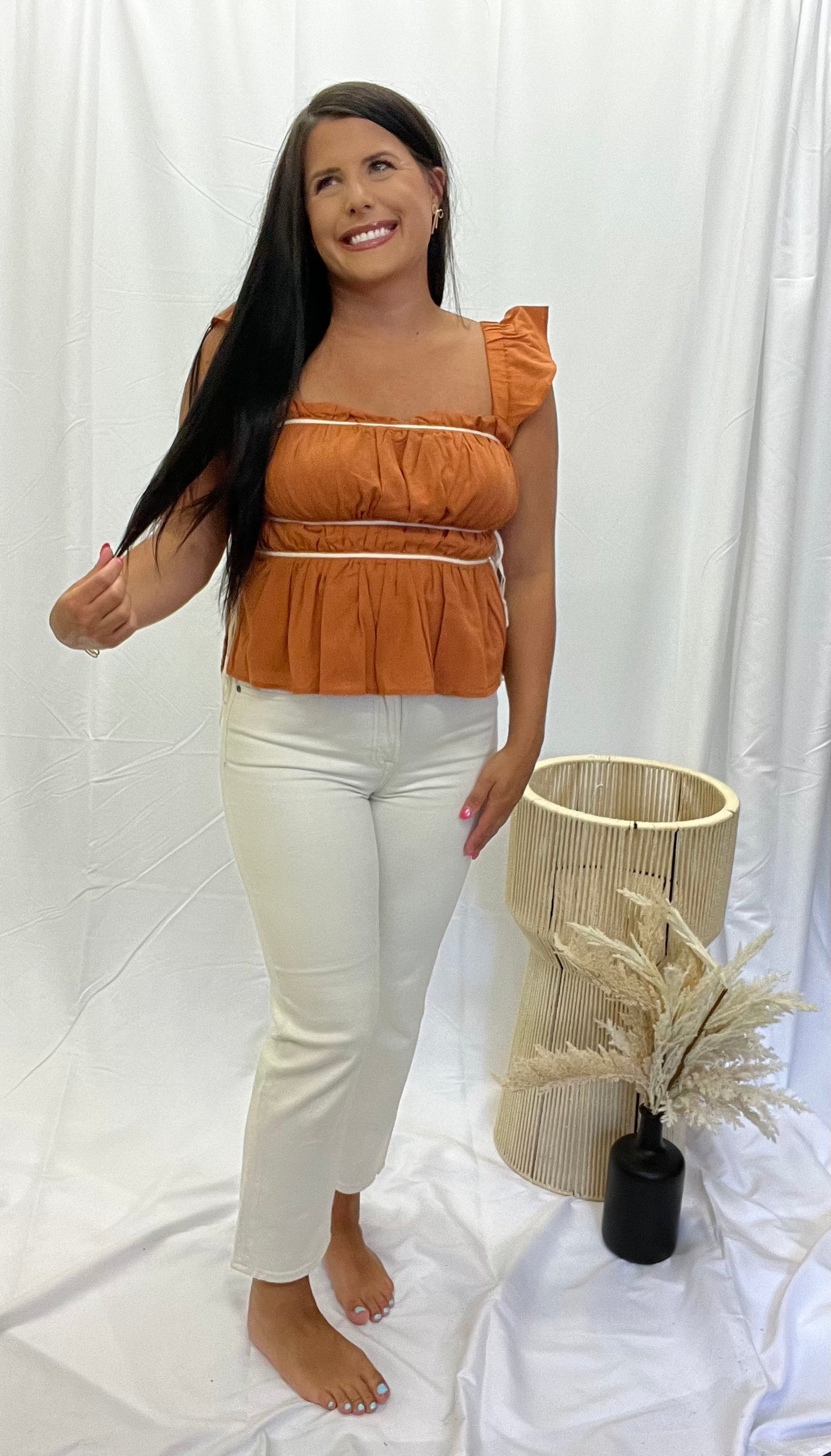 Fall Air Ruffled Straps Top - Burnt Orange 🧡 1 large