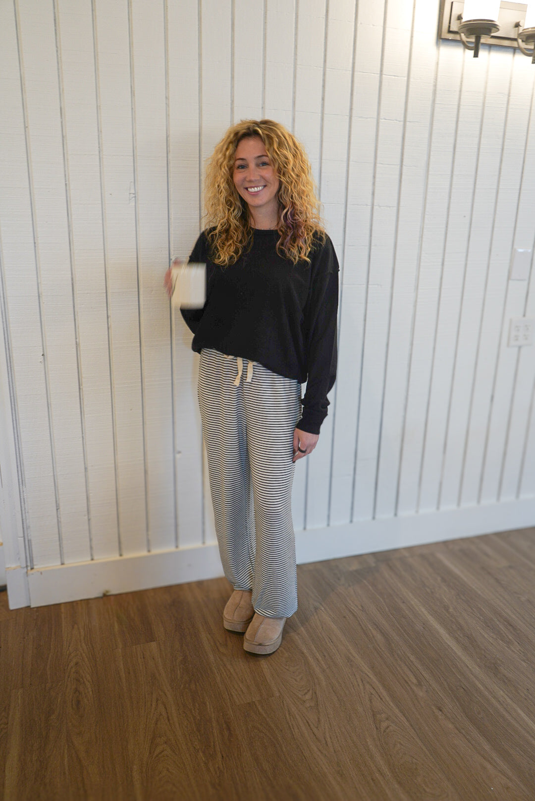 Striped Jogger Pants - Cream/Black