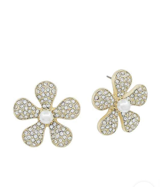 Gold Pearl Flower Earring