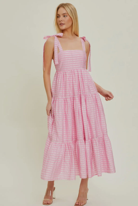 Rosy Strip Coquette Maxi Dress