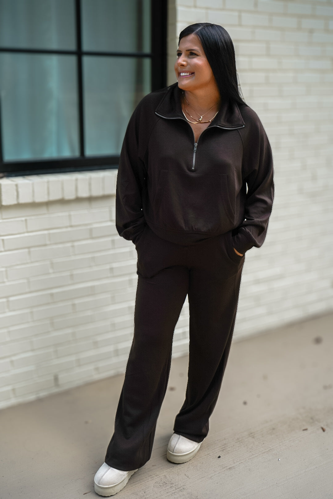 Brown High Waist Wide Leg Sweatpants