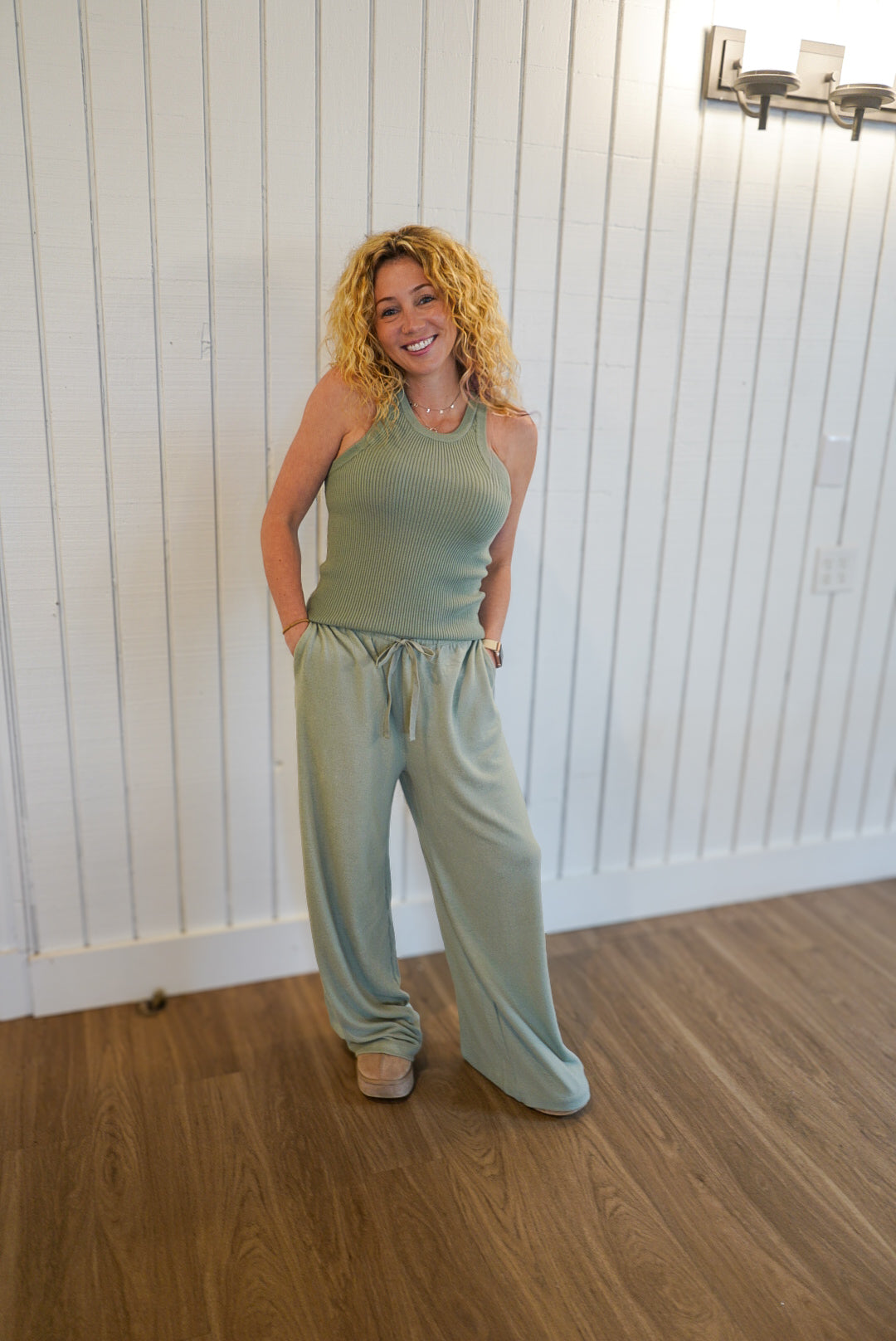 Relaxed Wide Leg Pants - Sage Green
