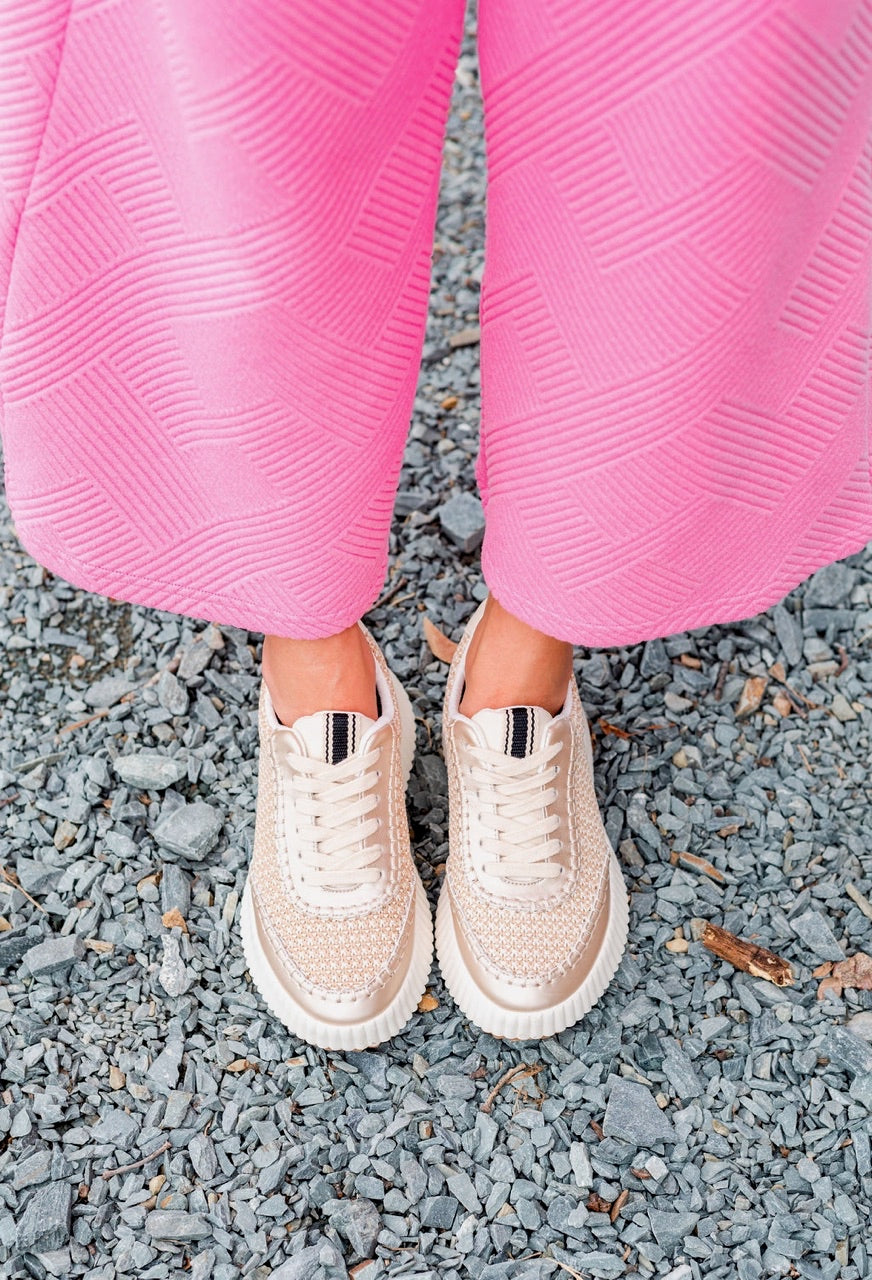 Golden Elegance Woven Bone Sneakers