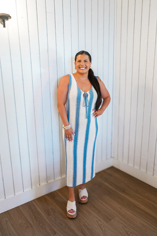 Going Coastal Stripped Midi Dress