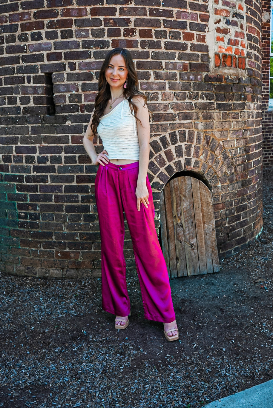 Fuchsia Satin Trousers