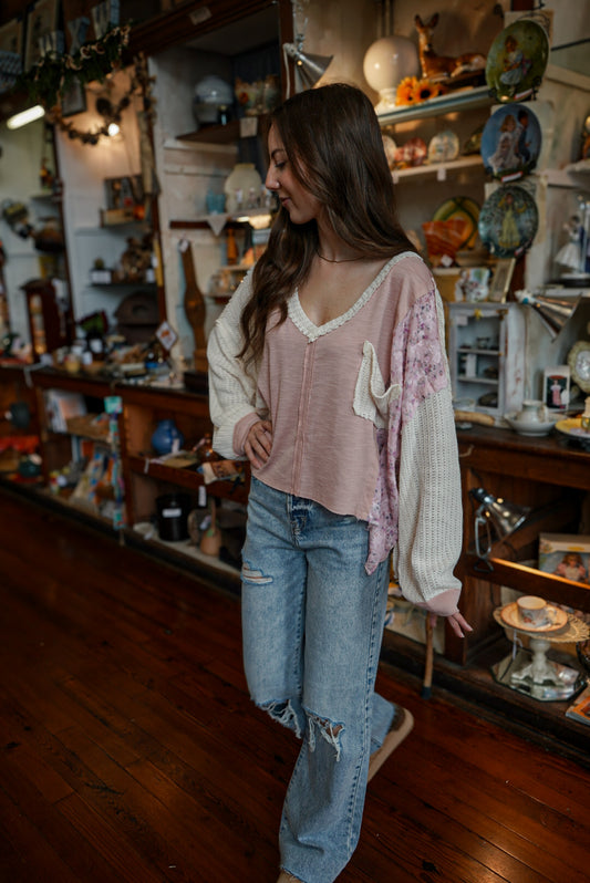 Blush Vintage Floral Patch Top