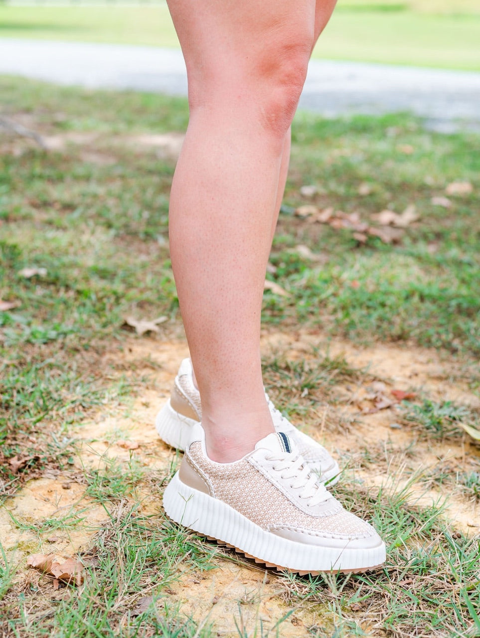 Golden Elegance Woven Bone Sneakers