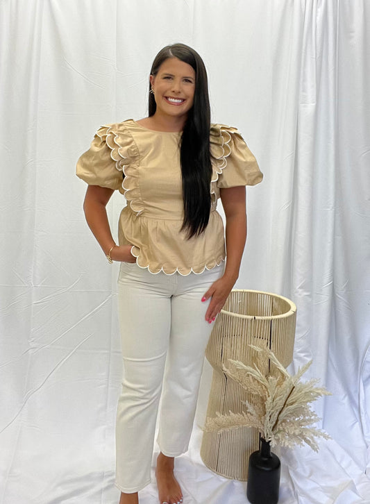 Khaki Scalloped Detail Top