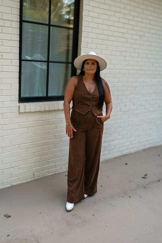 Olivia Brown Rib Wide Pants