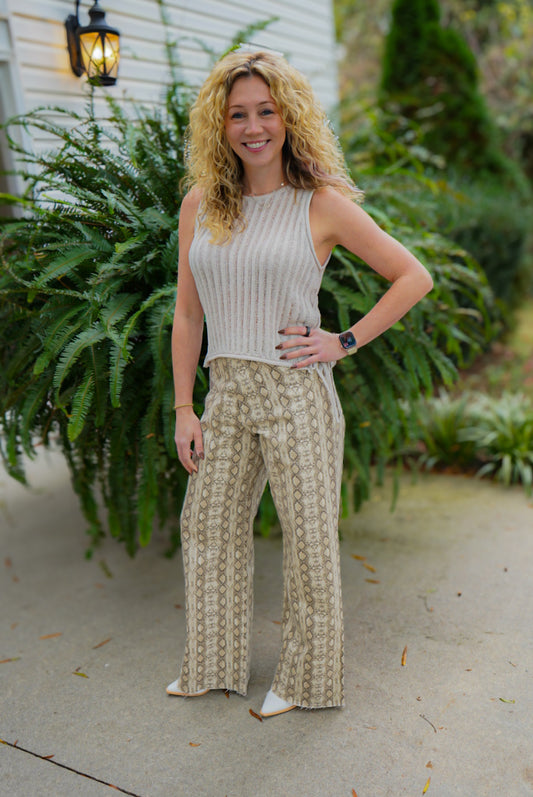 Lacie Straight Wide Leg Denim Pants- Snakeskin
