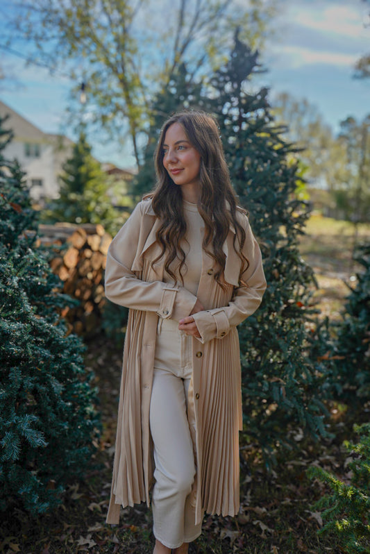 Beige Pleated Trench Coat