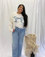 Cozy Coquette Sweater - Cream/Blue