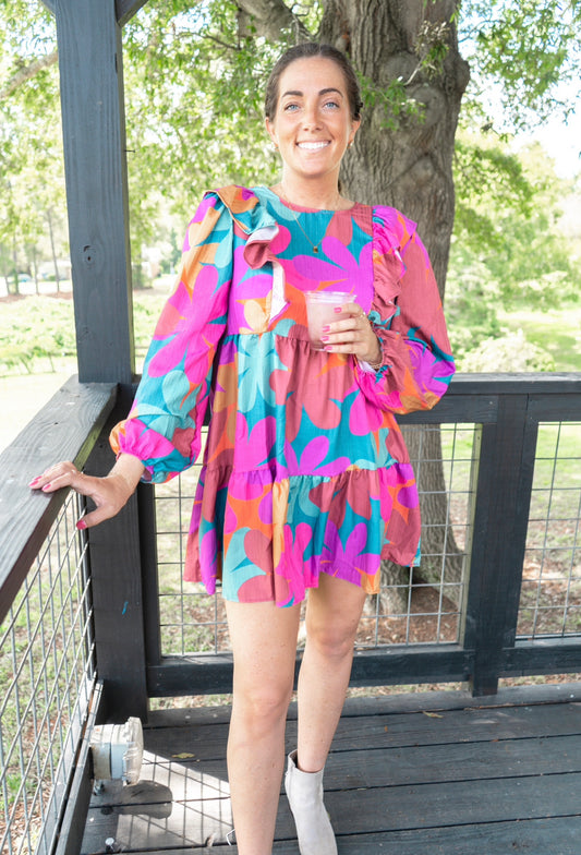 Maple Petal Print Mini Dress