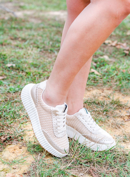 Golden Elegance Woven Bone Sneakers ⭐️ sizes left 6,6.5,9