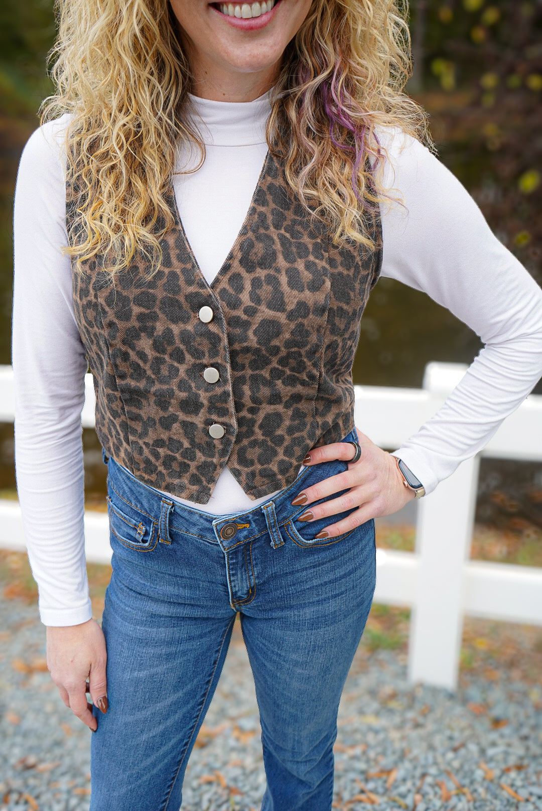 Leopard Denim Vest - Brown